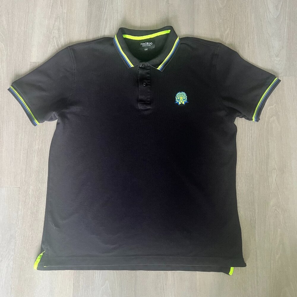 MACEOO Polo Shirt Mens 6/2XL Lion Logo Black Green Casual Preppy Slim Fit Golf